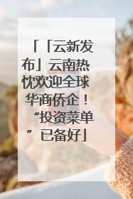 「云新发布」云南热忱欢迎全球华商侨企！“投资菜单”已备好