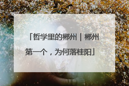 哲学里的郴州｜郴州第一个，为何落桂阳